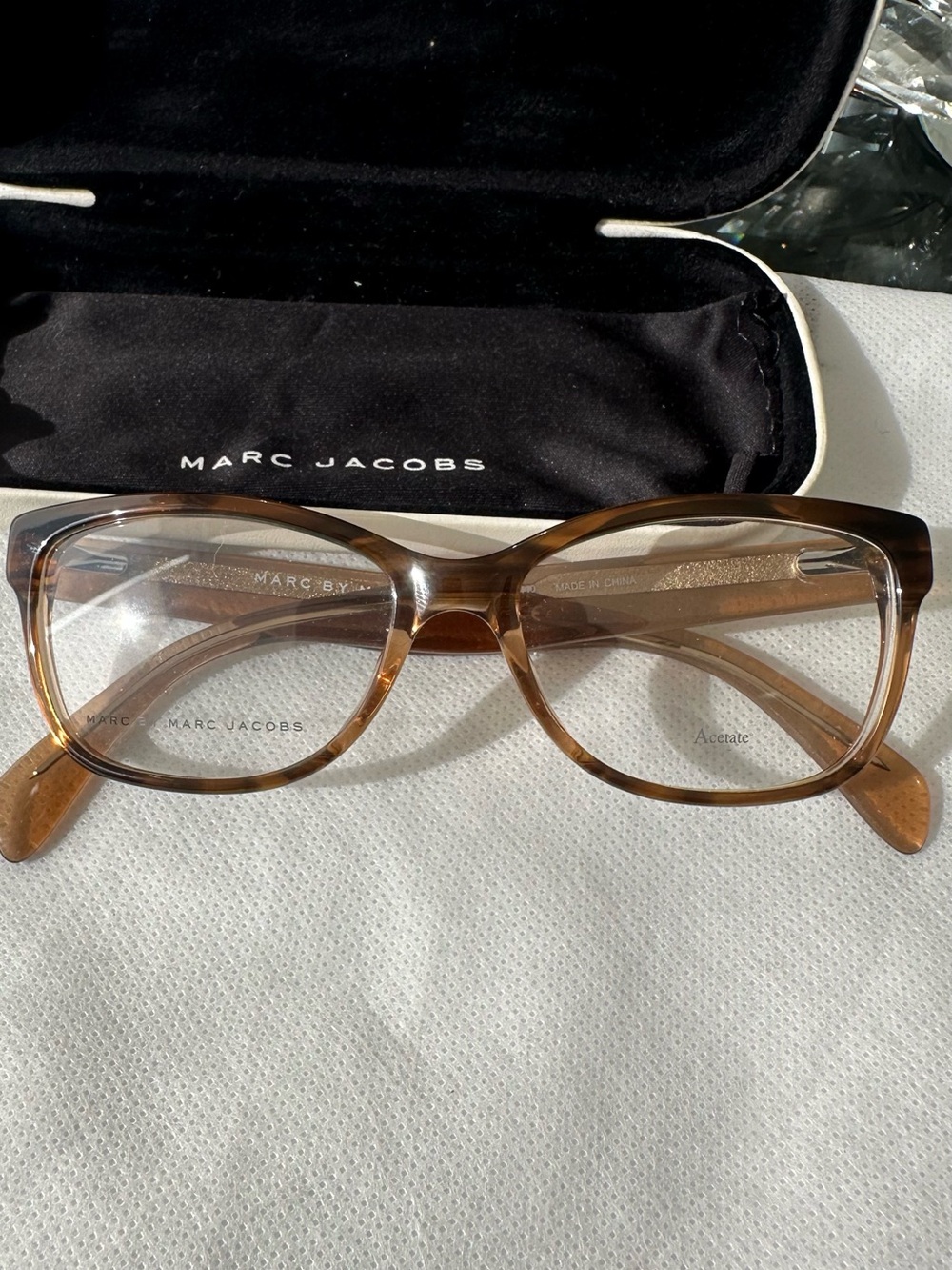Marc Jacobs Light Brown Transparent Rectangular Eyeglasses